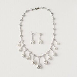 Bridal Statement Necklace and Earring Set, Cubic Zirconia Drops